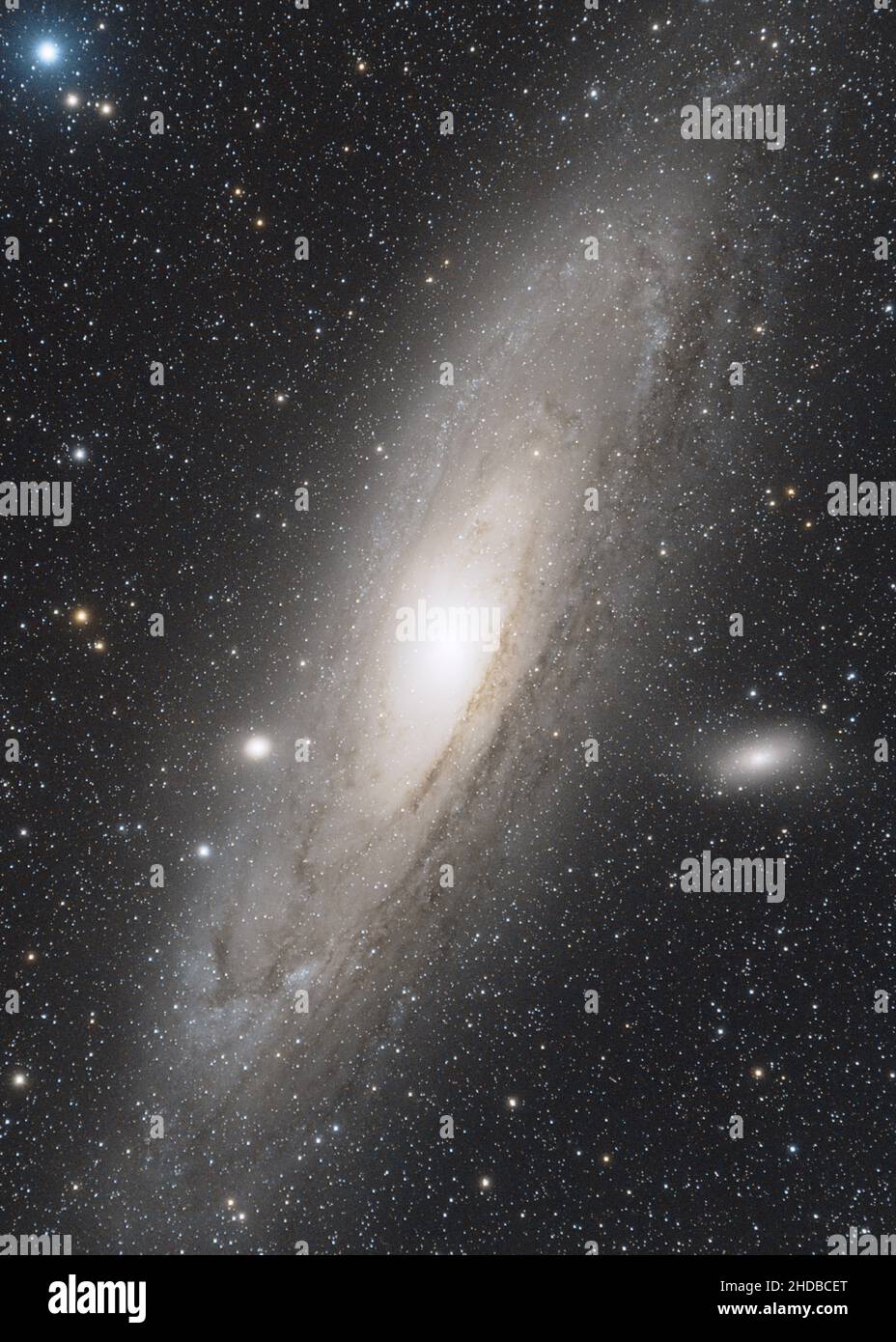Vertikale Aufnahme der Andromeda-Galaxie. Stockfoto