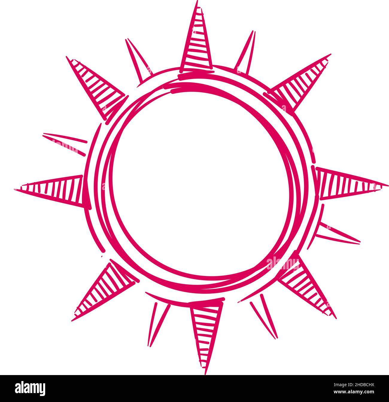 Sonnensymbol. Rotes Sommersymbol im Scribble-Sketch-Stil Stock Vektor