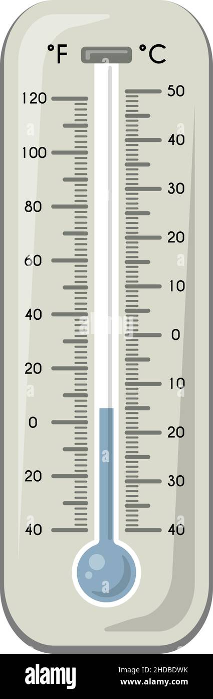 Thermostat mit Kalttemperaturanzeige. Blaue Flüssigkeit im Thermometer  Stock-Vektorgrafik - Alamy