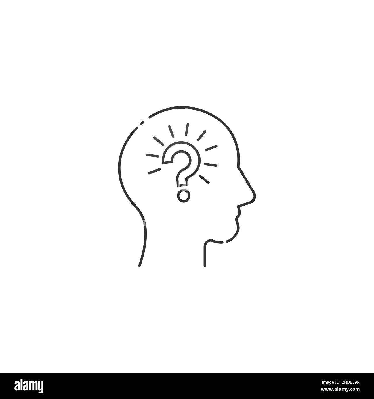 Menschliches Kopfprofil und Fragezeichen-Liniensymbol, kognitive Psychologie oder Psychiatrie, Selbstbefragung, Bildungskonzept, Vektor-lineares Design. Lager Stock Vektor