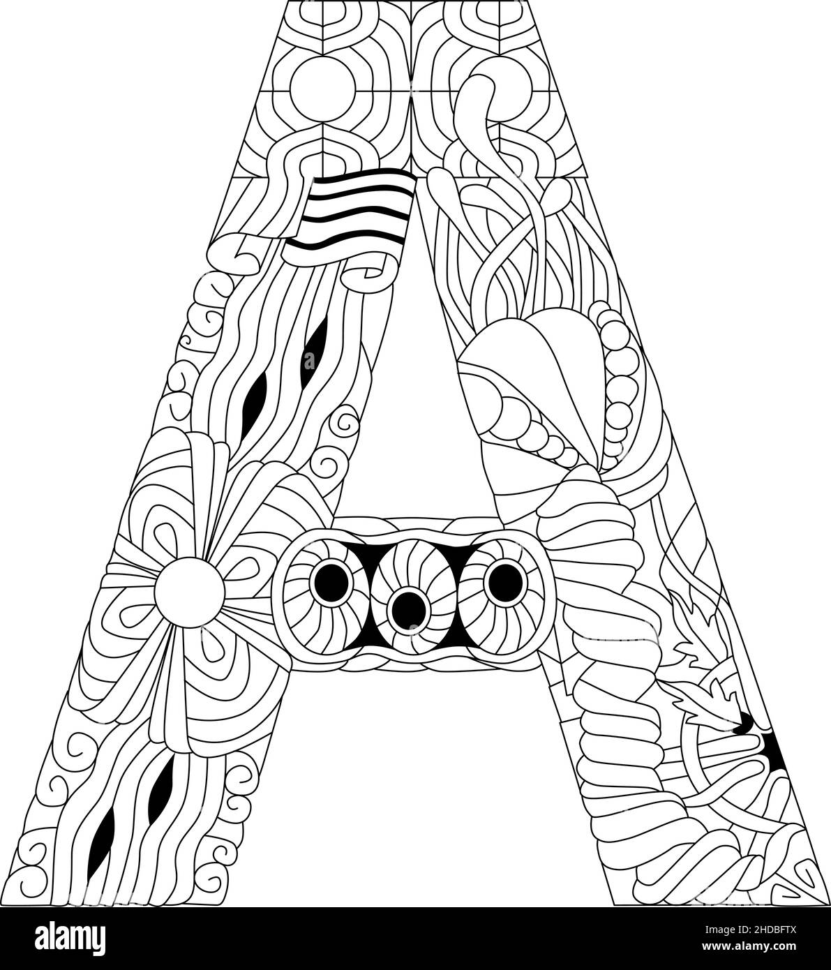 Zentangle stilisiertes Alphabet - Buchstabe A zur Färbung. Vektorgrafik
