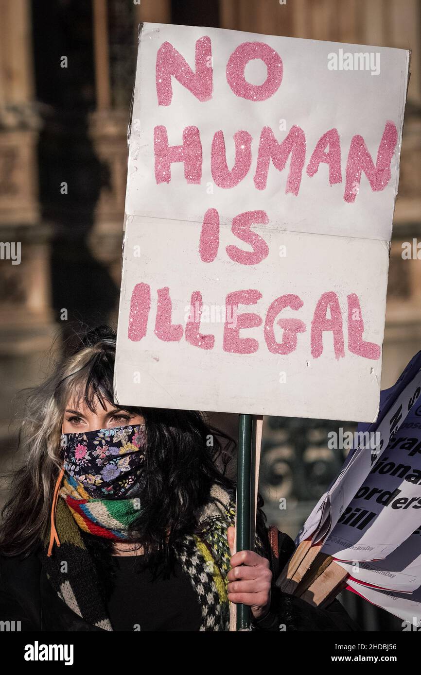 Demonstration gegen Nationalität und Grenzen Bill in Westminster, London, Großbritannien. Stockfoto