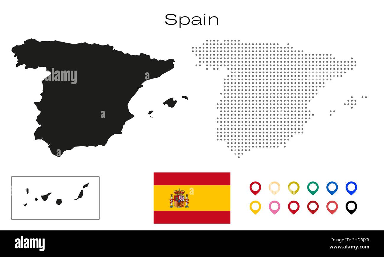 Spanien Karte punktiert auf weißem Hintergrund Vektor isoliert. Illustration für Technologiedesign oder Infografiken. Isoliert auf weißem Hintergrund. Bewegungsvektor Stock Vektor