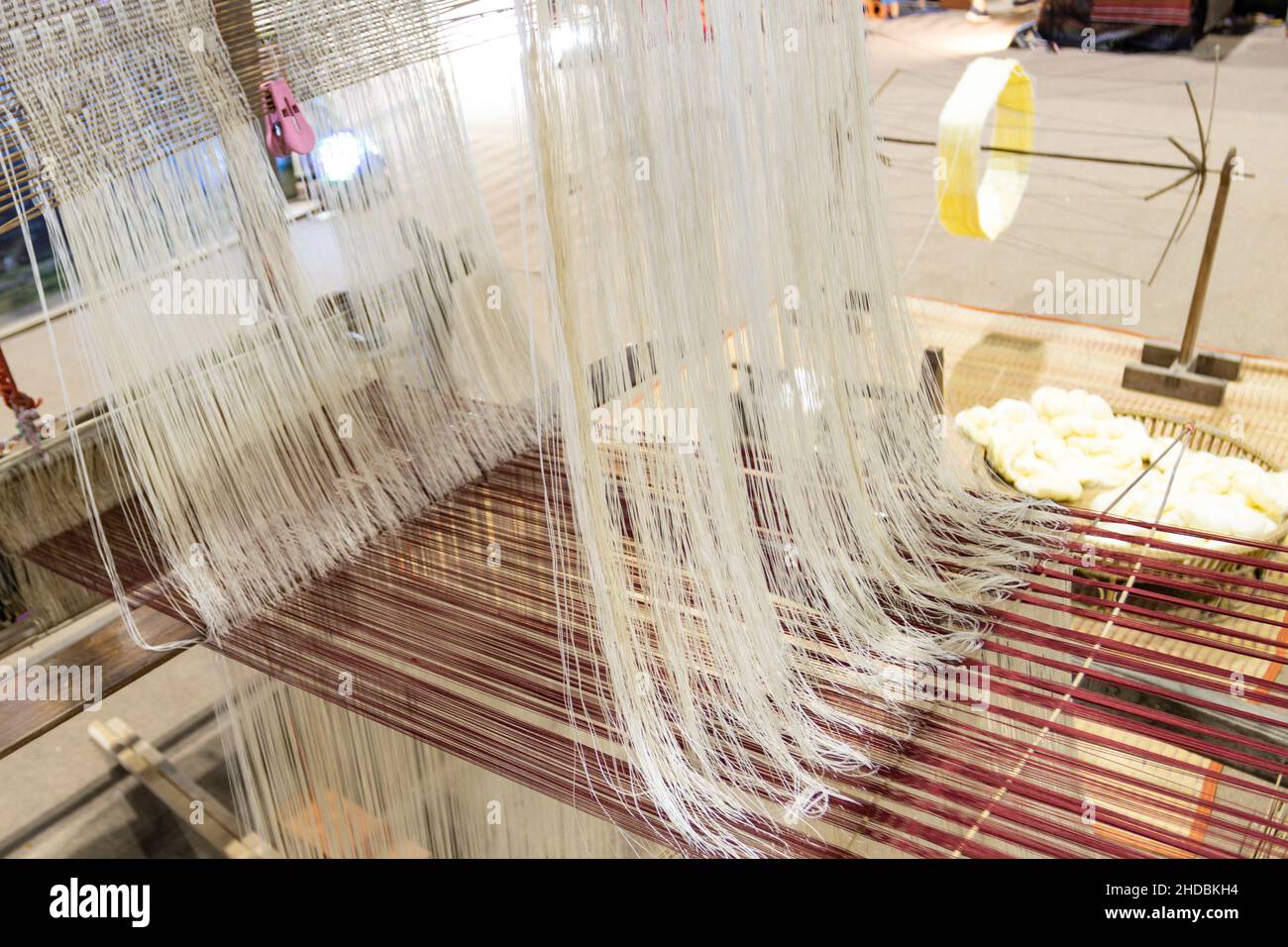 Haushalt Webstuhl - Details der Webstuhl für hausgemachte Seide oder textile Produktion von Thailand Stockfoto