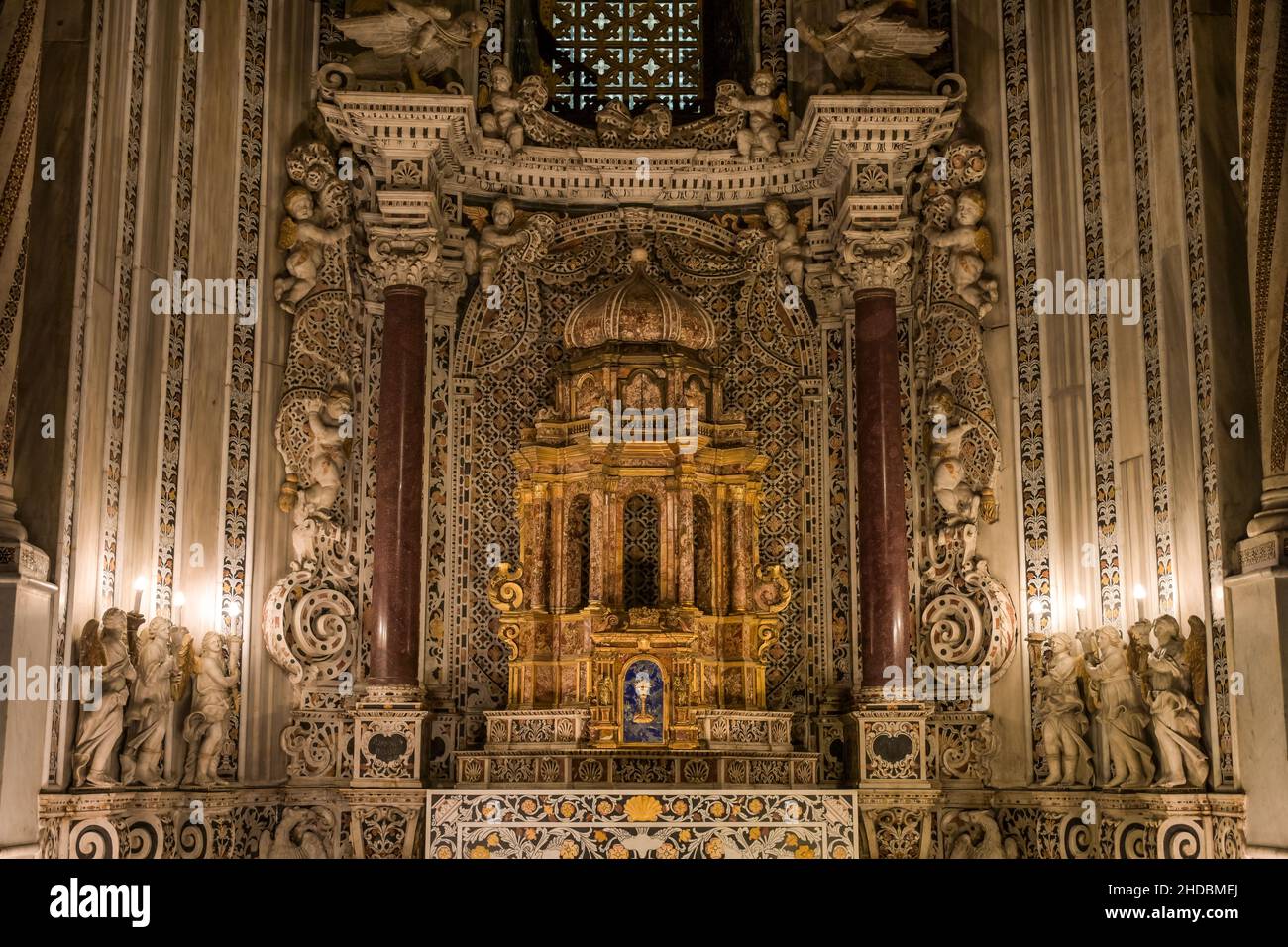 Schrein, barocke Kapelle, Kathedrale Santa Maria Nuova, Monreale, Sizilien, Italien Stockfoto