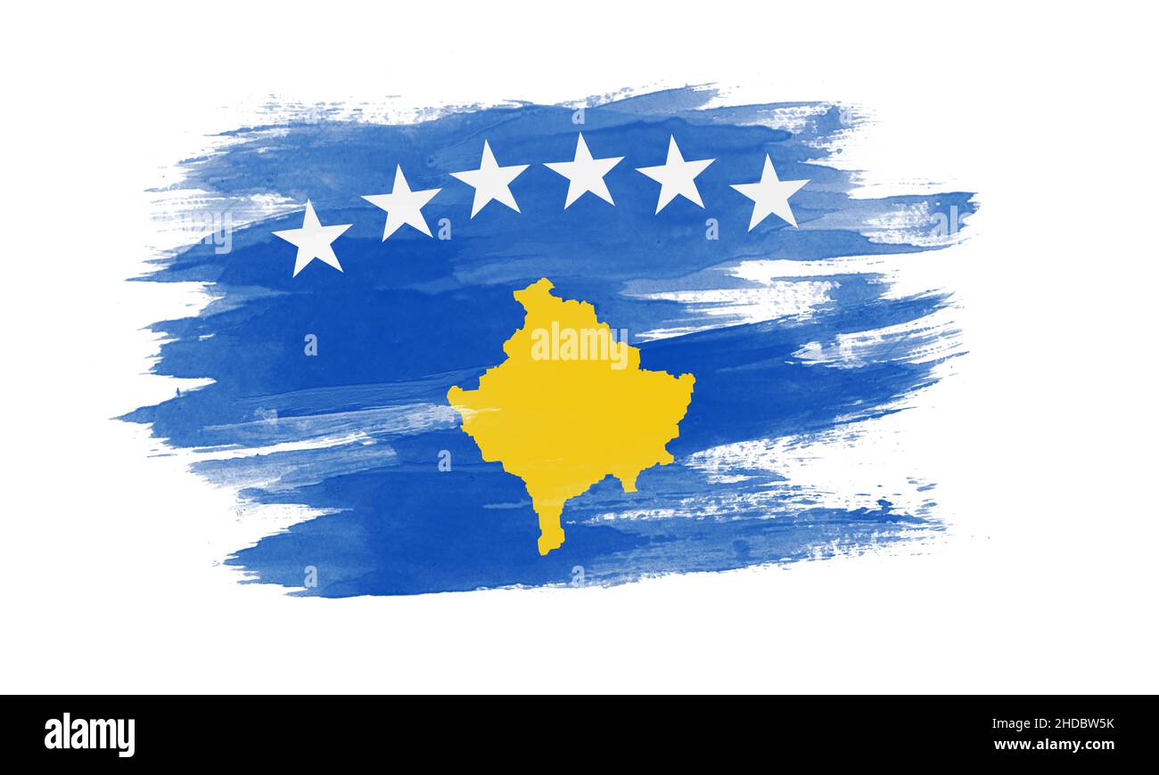 Kosovo-Flagge Pinselstrich, Nationalflagge auf weißem Hintergrund  Stockfotografie - Alamy