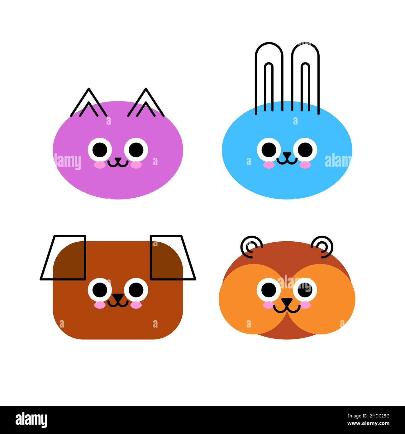 Cartoon Tiere Katze, Hund, Hamster, Kaninchen isoliert Stock Vektor