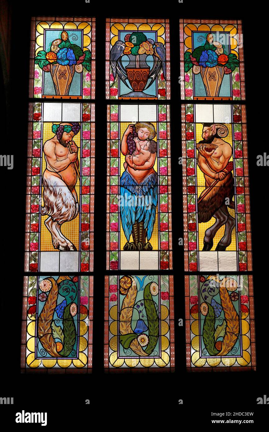 Bunte Fenster, Kino Lucerna, Prag, Böhmen, Tschechische Republik, Europa Stockfoto