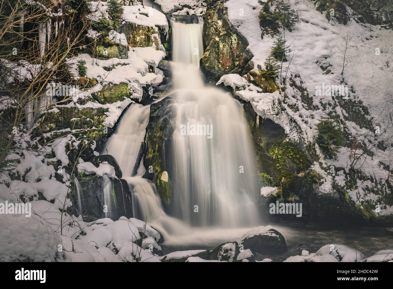 Triberg Wasserfälle im Winter, Schwarzwald, Baden-Württemberg, Deutschland Stockfoto