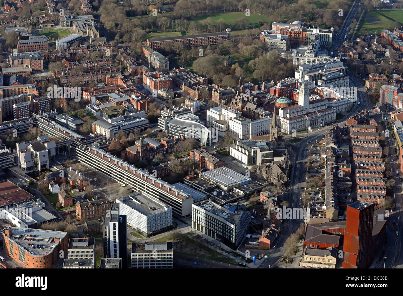 Luftaufnahme der Leeds University, Hauptcampus Stockfoto