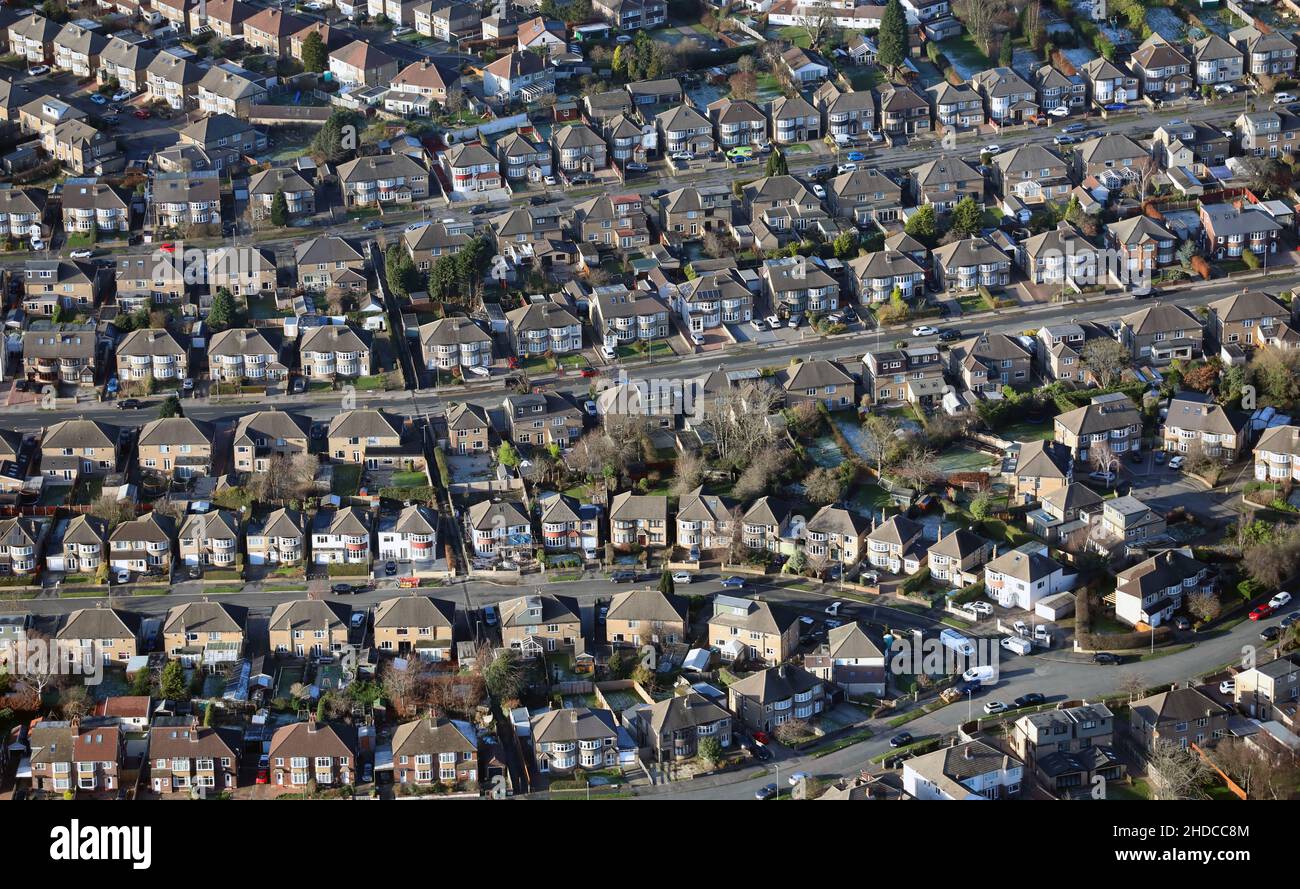 Luftaufnahme von typischen Doppelhaushälften in England, Großbritannien Stockfoto