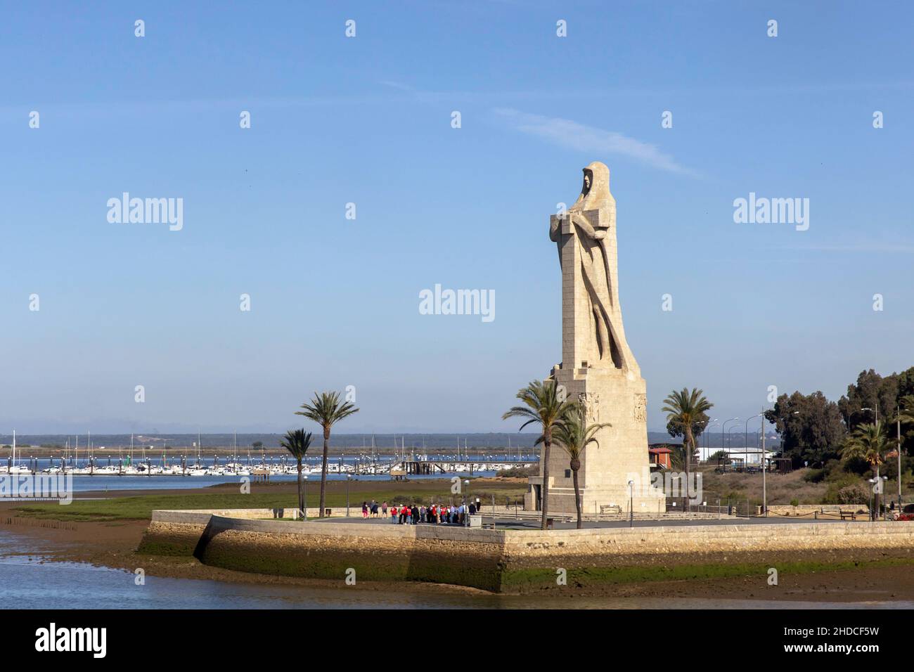 Statue von Christoph Kolumbus in Huelva / Denkmal von Christoph Kolumbus in Huelva Stockfoto