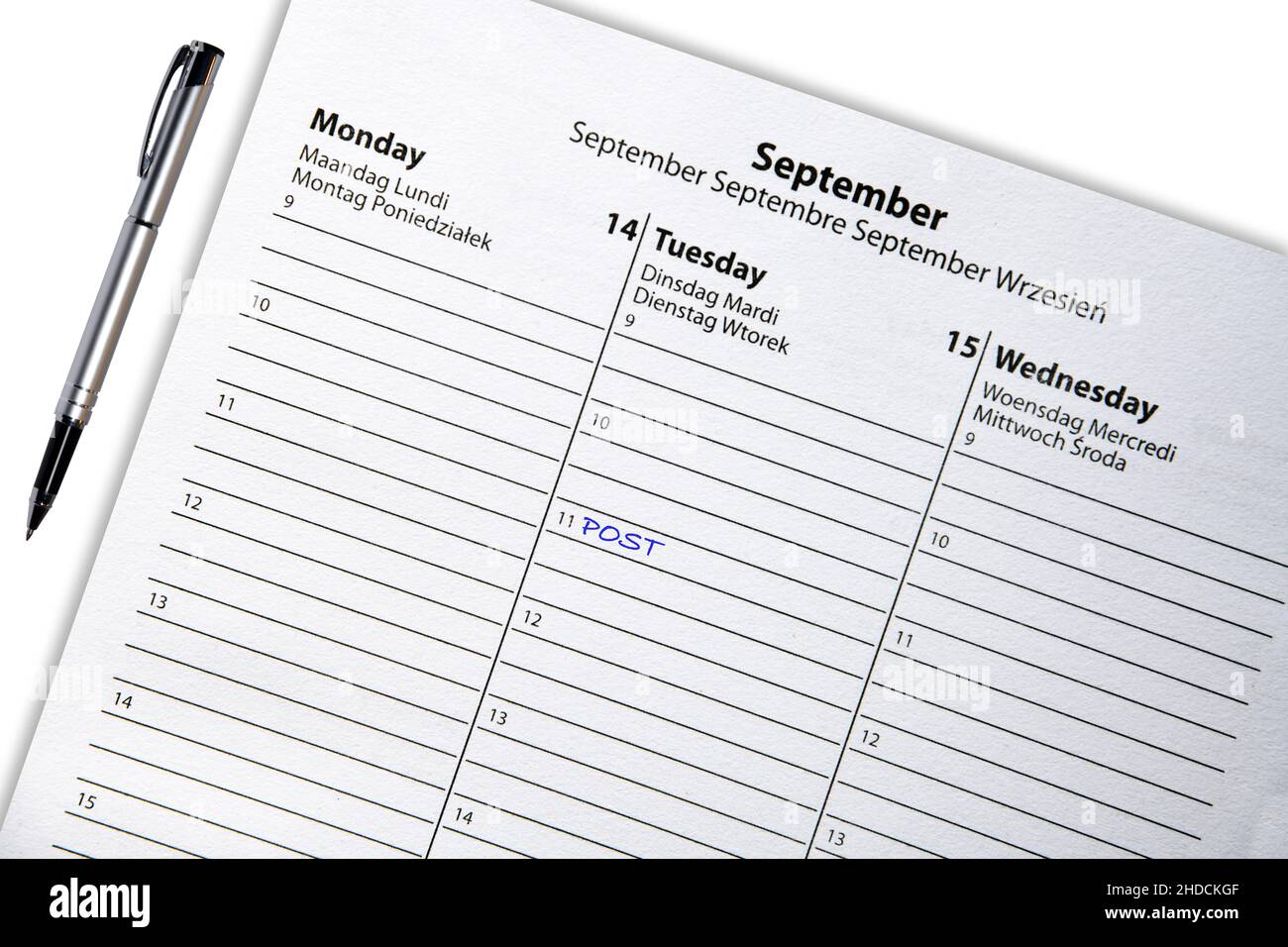 Termineintrag im Kalender, Tagebuch, Kalender, Terminkalender, 206, Termin, Uhrzeit, buchen, 206, Symbolbild, Post, Deutsche Bundespost, Stockfoto