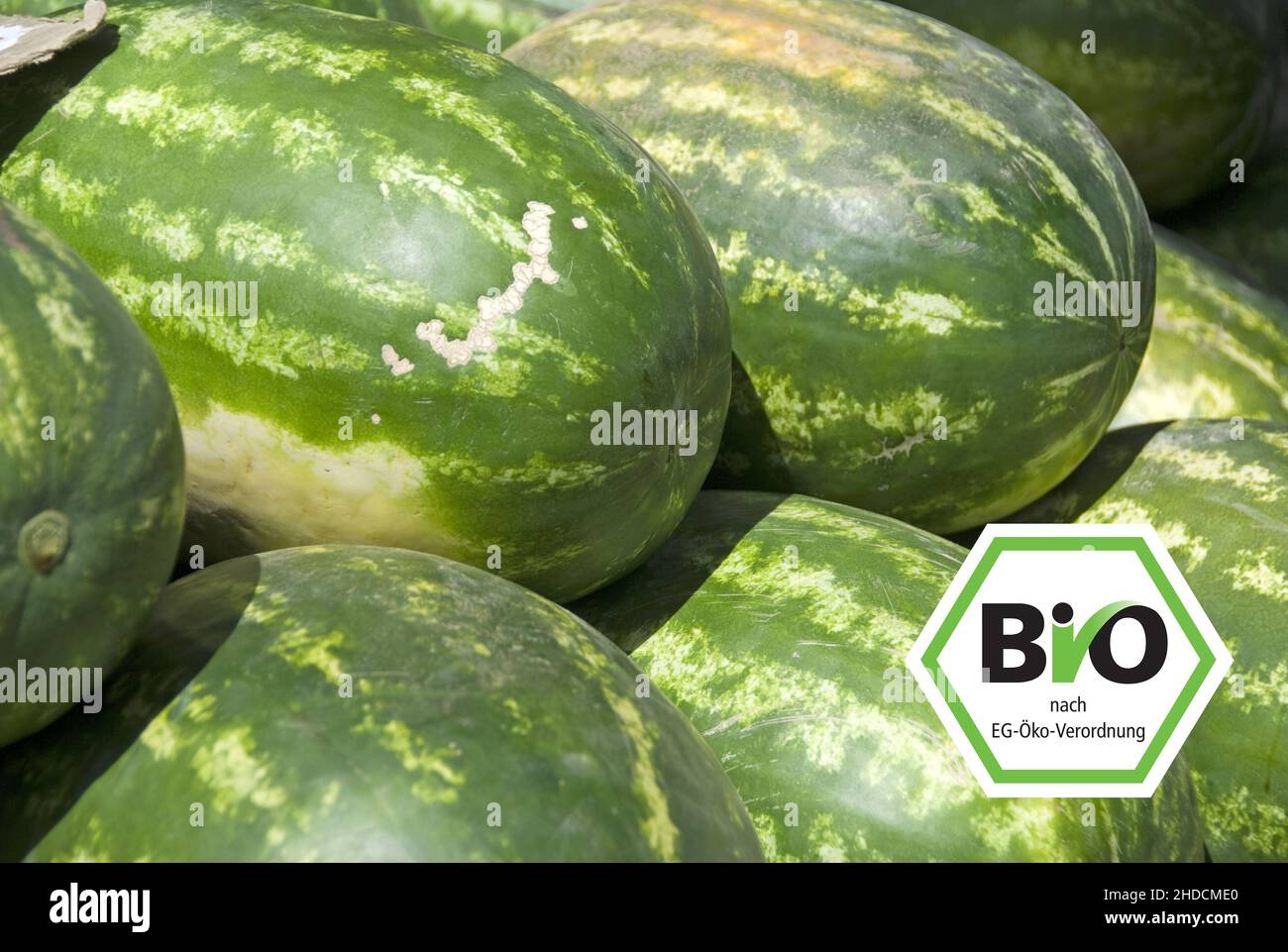 Wassermelonen, Stapel, Frucht, Früchte, Obst, Bio, Bio-Siegel, Stockfoto