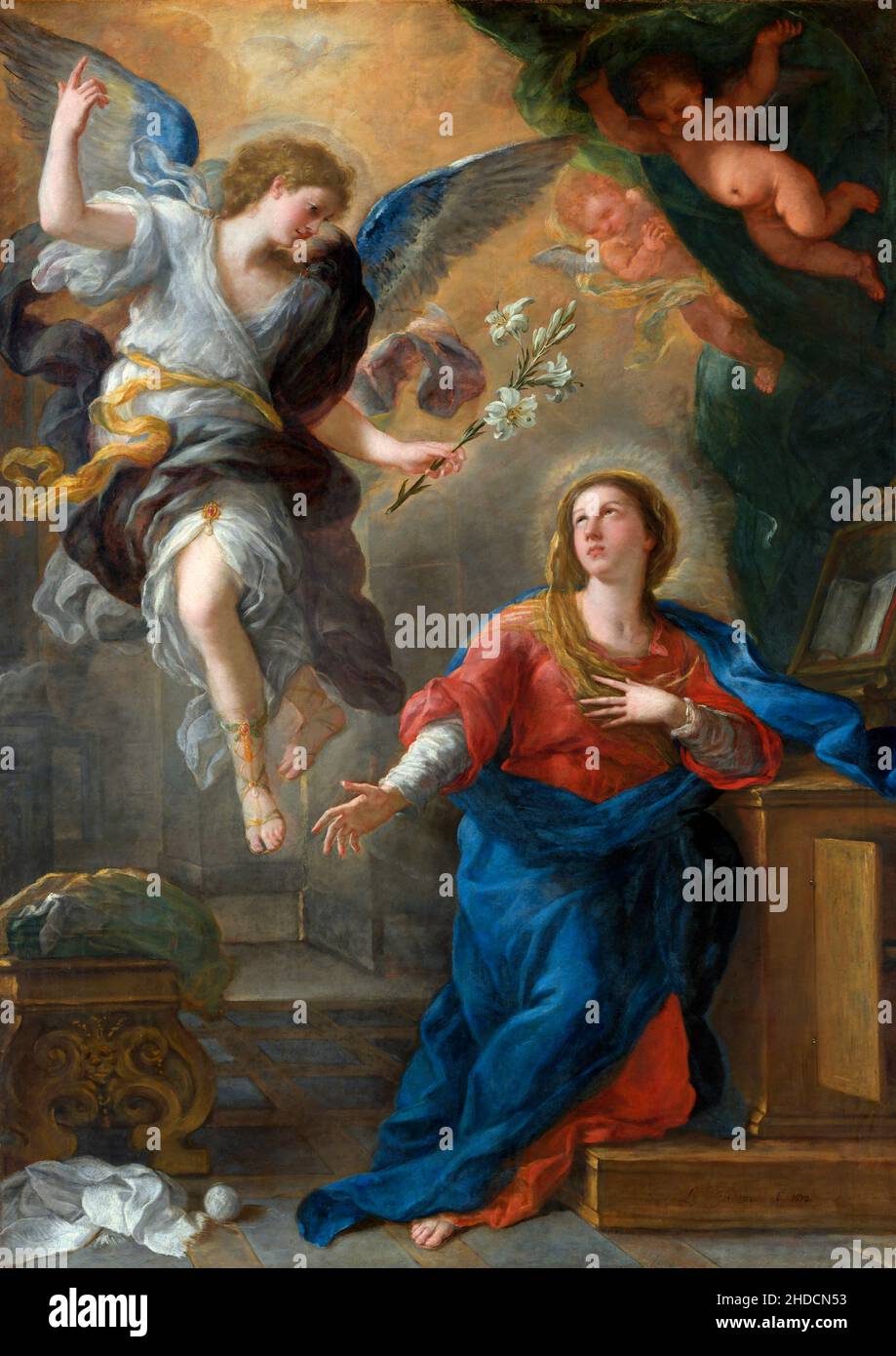 Die Verkündigung von Luca Giordano (1634-1705), Öl auf Leinwand, 1672 Stockfoto