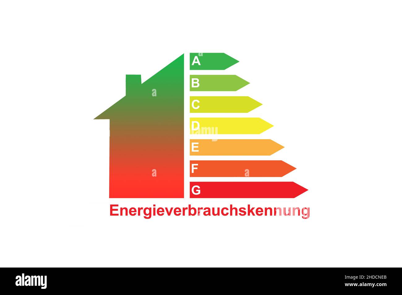 Energieeffizienzklasse für ein Einfamilienhaus, Energieverbrauchskennung, A-G, Stockfoto