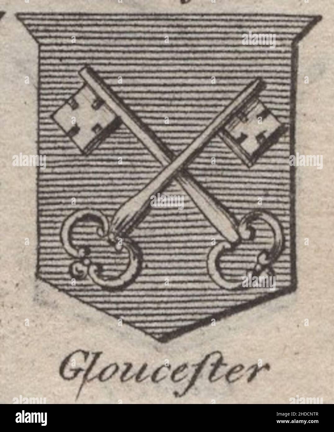 Historische Antike Gravur aus dem 18th. Jahrhundert Wappen, Wappen, englischer Bischof von Gloucester von Woodman & Mutlow fc russel Co um 1780s Quelle: Originalgravuren aus dem jährlichen Almanachbuch. Stockfoto