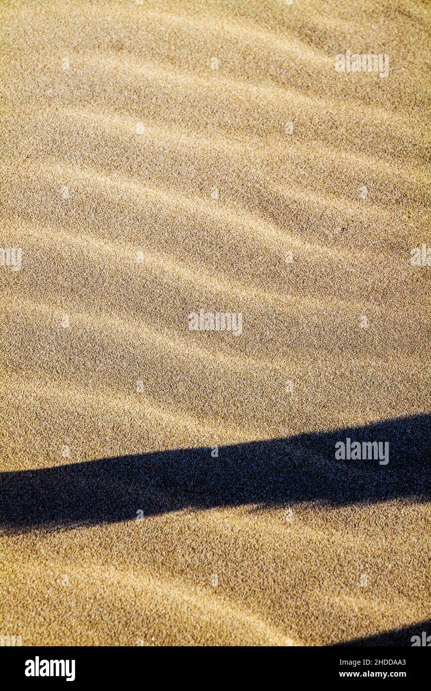 Nahaufnahme von Windmustern im Strandsand; Pazifischer Ozean; Newport; Oregon; USA Stockfoto