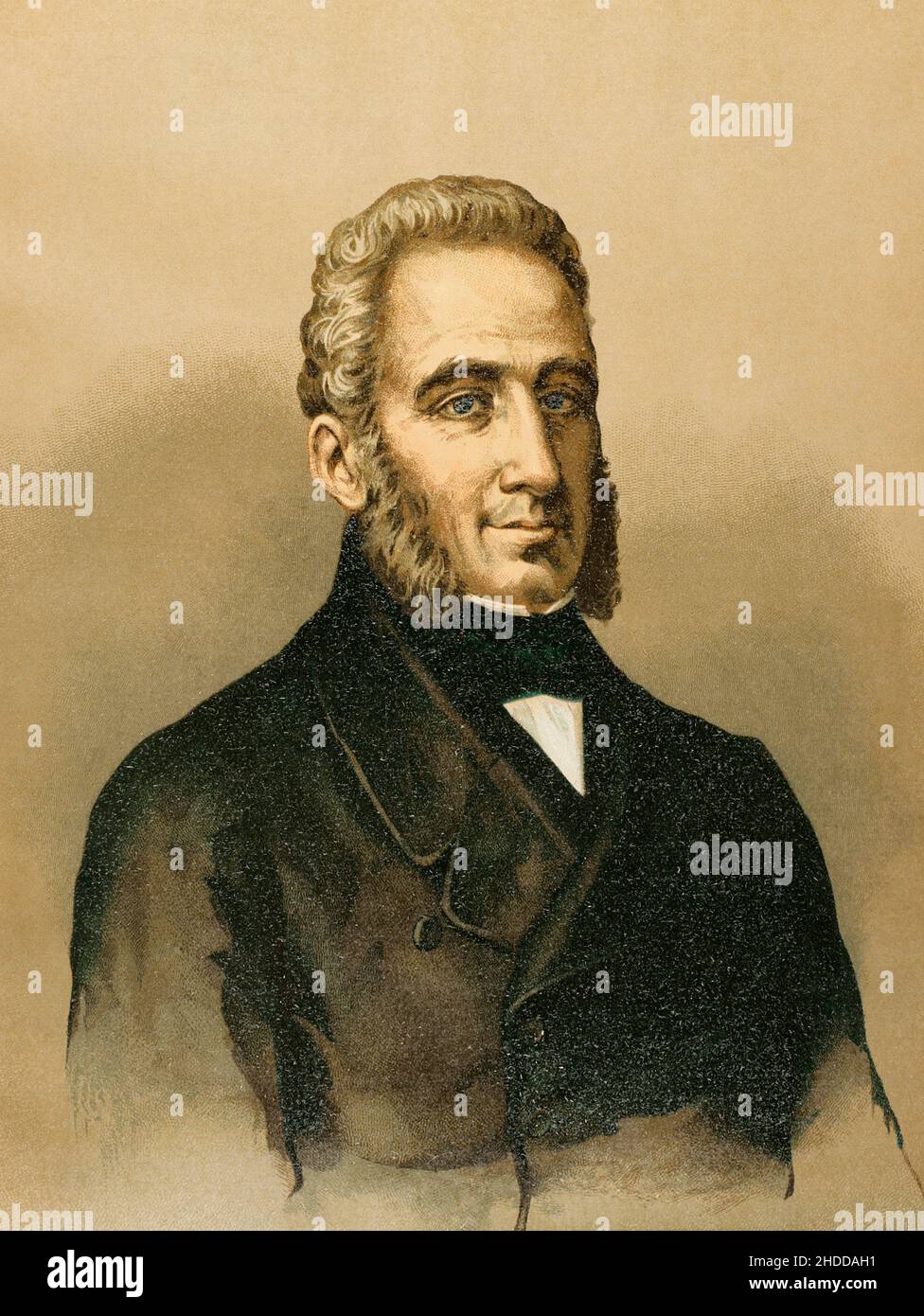 Francisco Espoz y Mina (1781-1836). Spanisches Militär. Anführer der Guerilla Navarras während des spanischen Unabhängigkeitskrieges (1808-1814). Er kämpfte im ersten Carlistenkrieg (1833-1840) gegen die Isabeline-Armee und war der Hauptverantwortliche für den Kampf im Norden Spaniens gegen die Carlisten. Hochformat. Chromolithographie. 'Historia General de España' (Allgemeine Geschichte Spaniens) von Miguel Morayta. Band VII. Madrid, 1893. Stockfoto