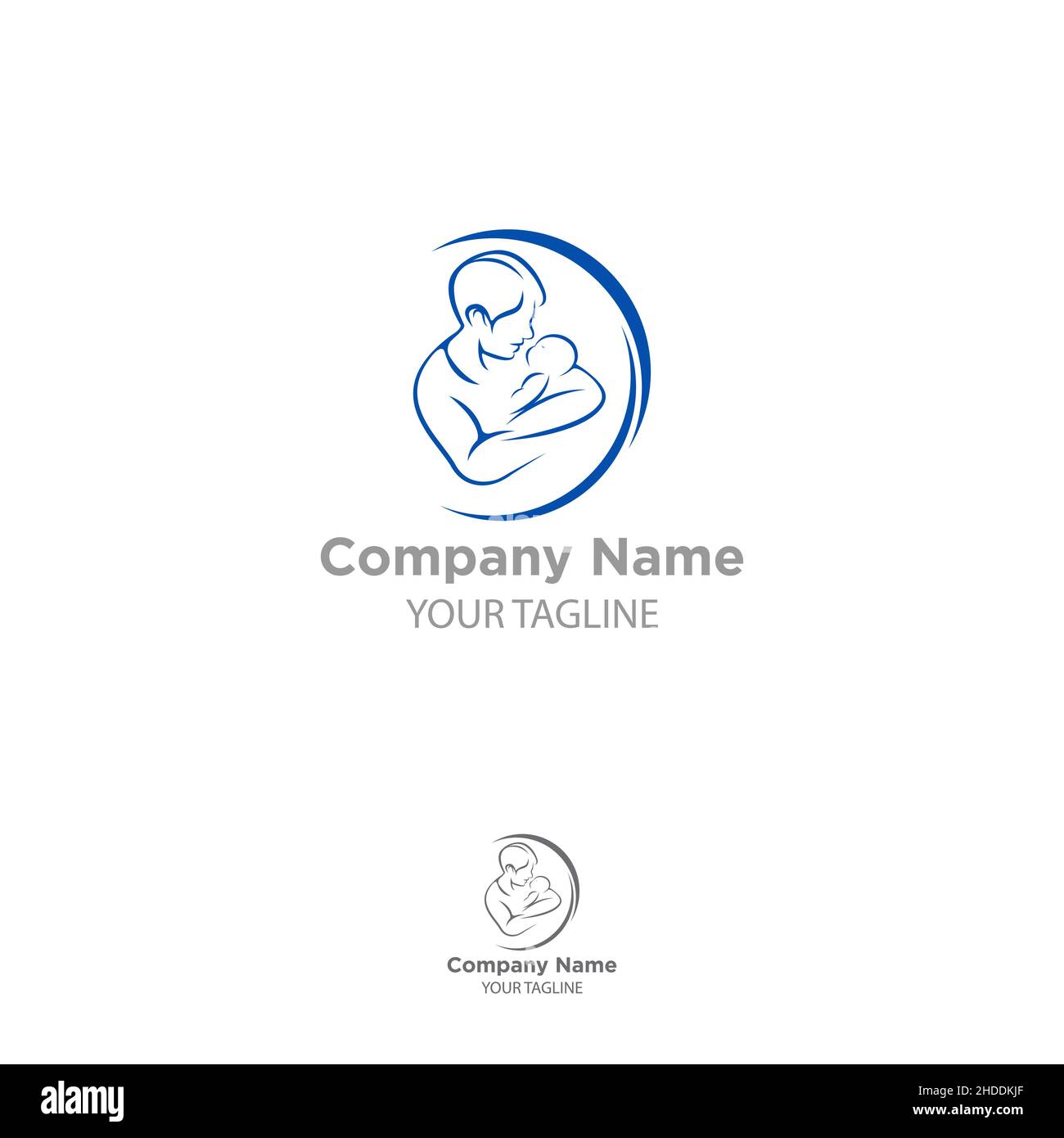 Vektor-Illustration Skizze Vater mit einem kleinen Baby. Logo Papa und neugeborenes Baby auf einem isolierten weißen Hintergrund. EPS 10 Stock Vektor