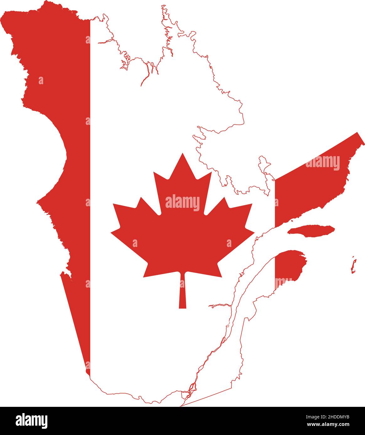 Flache Vektor-Verwaltungsflaggenkarte der kanadischen Provinz QUEBEC kombiniert mit der offiziellen Flagge KANADAS Stock Vektor