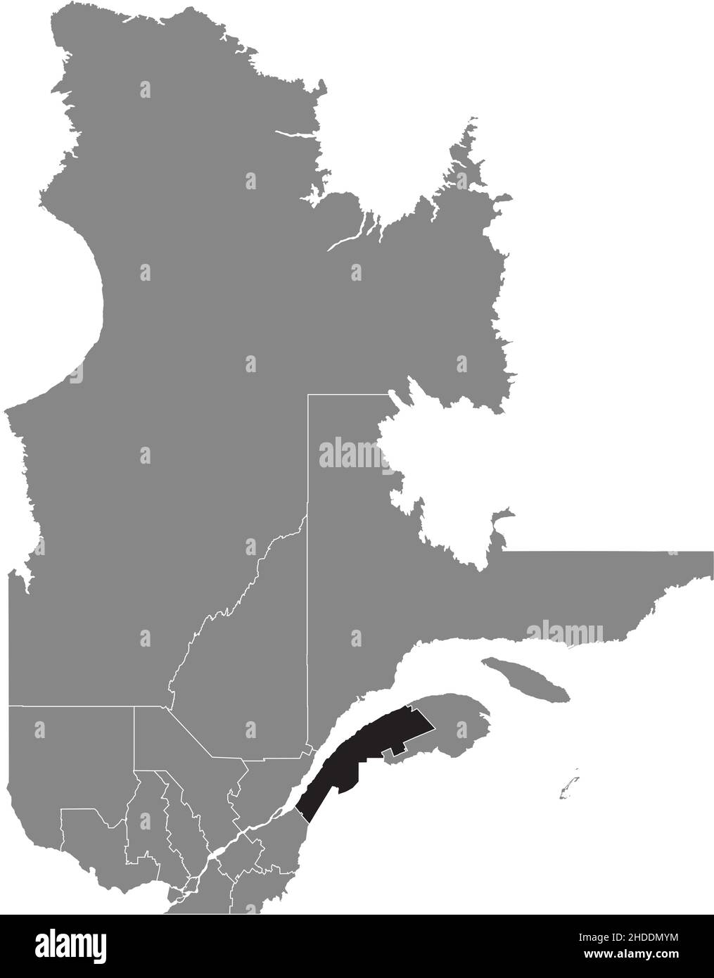 Schwarz flache leere markierte Standortkarte der Region BAS-SAINT-LAURENT in grauer Verwaltungskarte der kanadischen Provinz Quebec, Kanada Stock Vektor