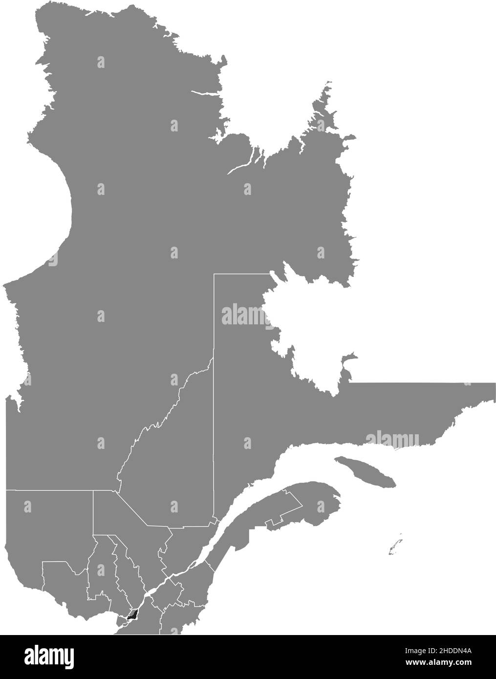 Schwarz flache leer markierte Standortkarte der REGION MONTREAL in grauer Verwaltungskarte der kanadischen Provinz Quebec, Kanada Stock Vektor