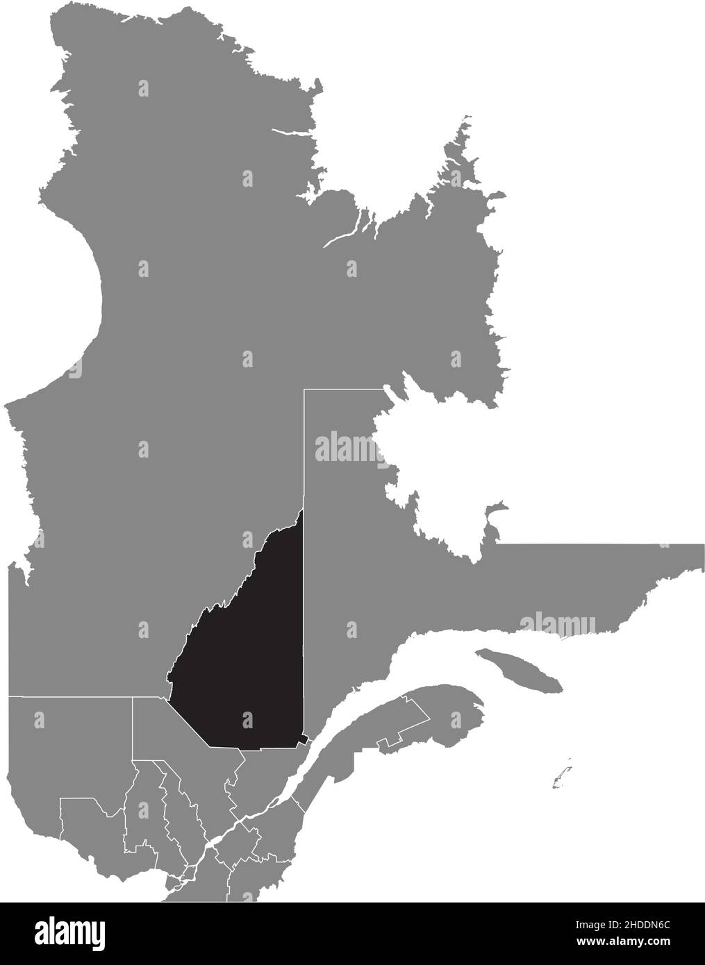 Schwarz flache leer markierte Lagekarte der REGION SAGUENAY-LAC-SAINT-JEAN in grauer Verwaltungskarte der kanadischen Provinz Quebec, CAN Stock Vektor
