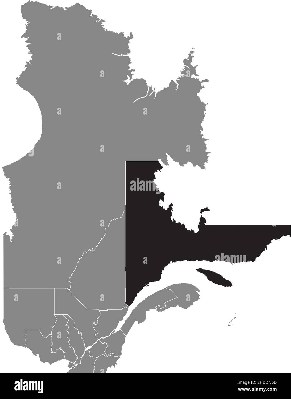 Schwarz flache leere, markierte Standortkarte der REGION COTE-Nord in grauer Verwaltungskarte der kanadischen Provinz Quebec, Kanada Stock Vektor
