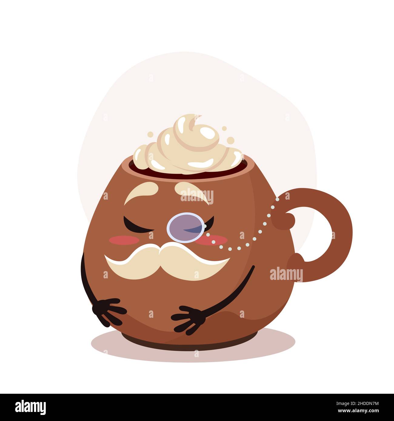 Cartoon-Kaffeetasse mit Schlagsahne. Cartoon-Figur alter Gentleman. Heißer Weihnachtsdrink. Lustige Vektor-Illustration für Sticker-Pack Stock Vektor