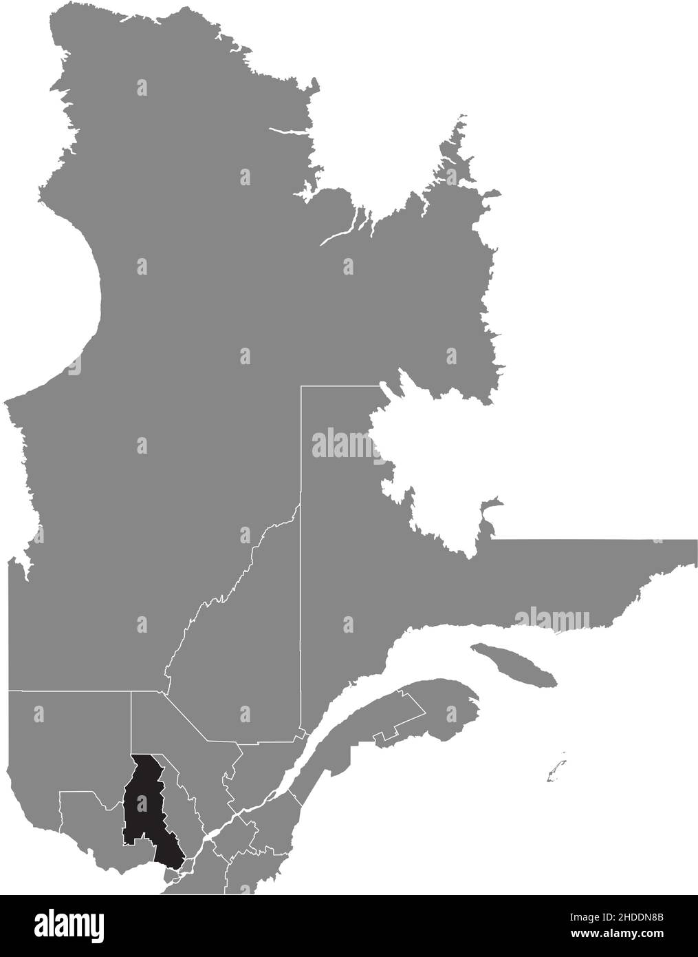 Schwarz flache leer markierte Lagekarte der Region LAURENTIDES in grauer Verwaltungskarte der kanadischen Provinz Quebec, Kanada Stock Vektor