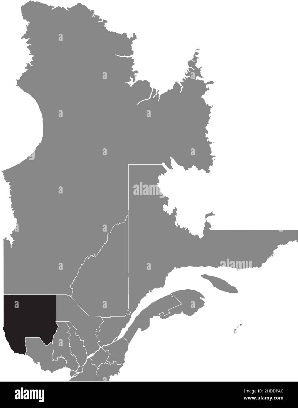 Schwarz flache, leere, hervorgehobene Standortkarte der Region ABITIBI-TEMISCAMINGUE in grauer Verwaltungskarte der kanadischen Provinz Quebec, Canad Stock Vektor Schwarz flache, leere, hervorgehobene Standortkarte der Region ABITIBI-TEMISCAMINGUE in grauer Verwaltungskarte der kanadischen Provinz Quebec, Canad Stock Vektor