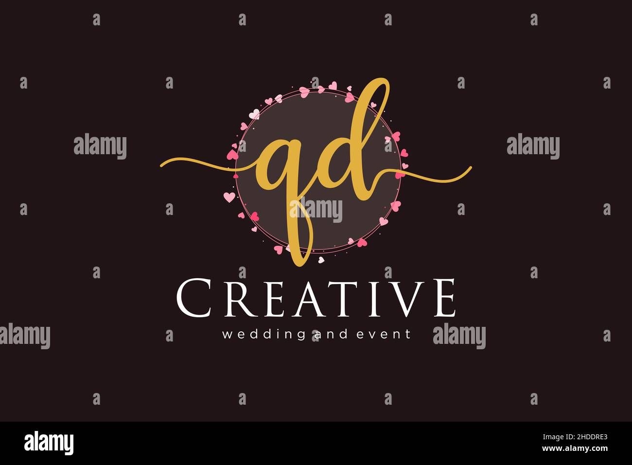 Feminines QD-Logo. Verwendbar für Logo für Mode, Fotografie, Hochzeit, Schönheit, Business. Flaches Vektor-Logo-Design-Template-Element. Stock Vektor