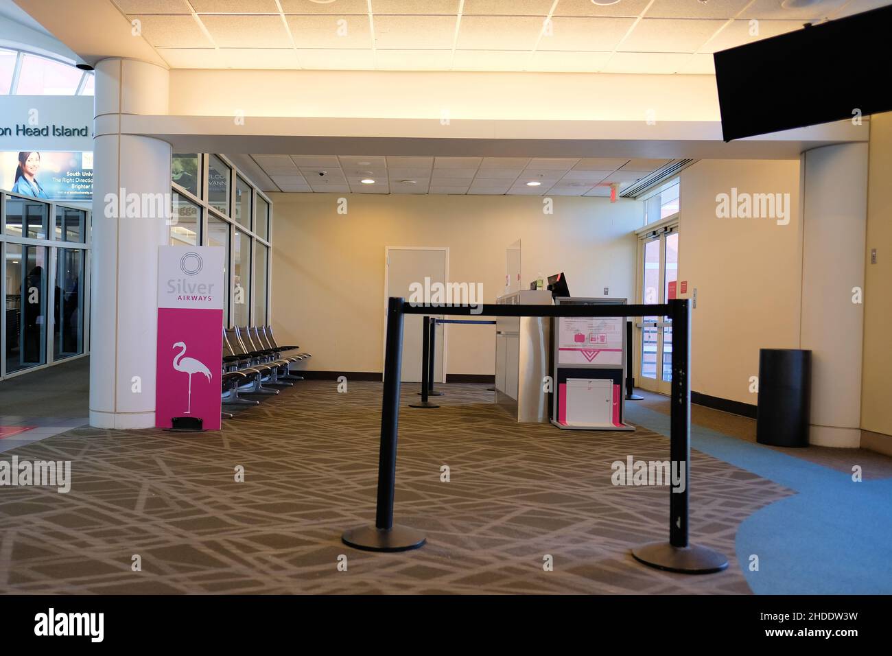 Terminal, Gate und Boarding-Bereich für Silver Airways, eine regionale Fluggesellschaft im Südosten der Vereinigten Staaten; Savannah-Hilton Head Airport. Stockfoto