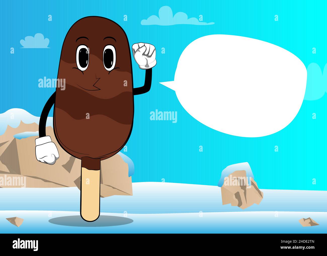 Eiscreme macht den Menschen die Faust Geste. Sommerliche Erfrischung, süßes Essen als Zeichentrickfigur mit Gesicht. Stock Vektor
