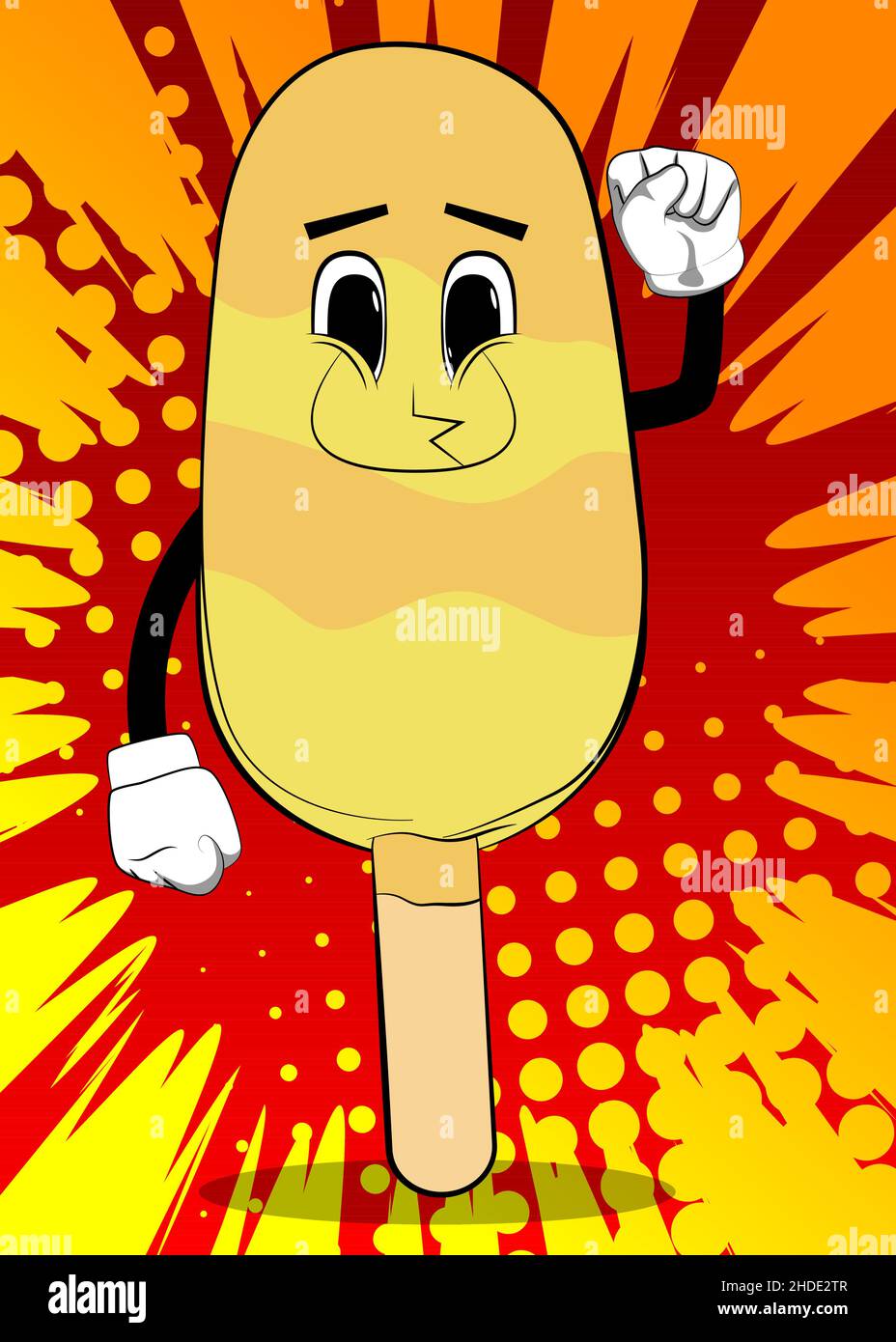 Eiscreme macht den Menschen die Faust Geste. Sommerliche Erfrischung, süßes Essen als Zeichentrickfigur mit Gesicht. Stock Vektor