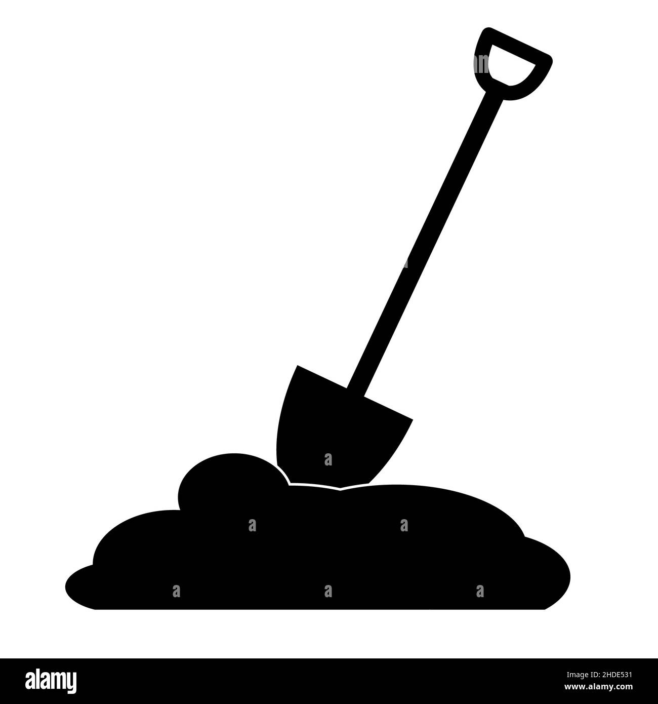 Schaufelsymbol auf weißem Hintergrund. Symbol „Arbeit einfach“. Schaufel in Schmutz Zeichen. Flach Stil. Stockfoto