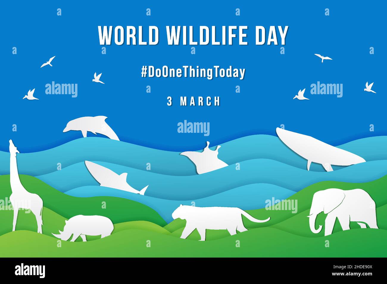 Welt Wildlife Tag Design in Papierkunst-Stil. Papier geschnitten Design Hintergrund Tierwelt. vektor-Illustration Stock Vektor