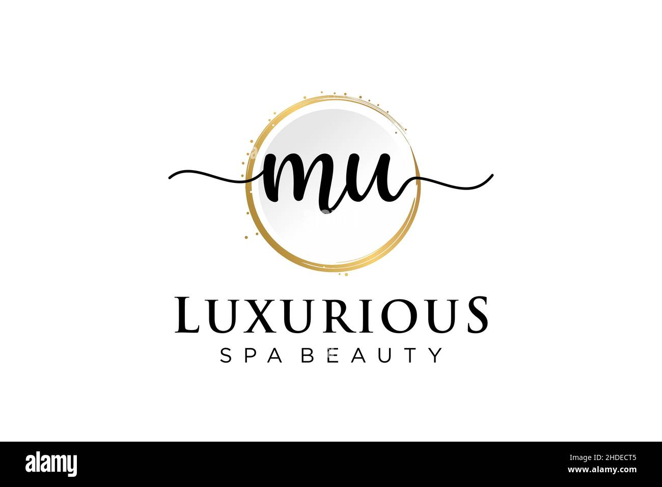 Anfängliches MUfeminine-Logo. Verwendbar für Logo für Mode, Fotografie, Hochzeit, Schönheit, Business. Flache Vektor Logo Design-Vorlage . Stock Vektor
