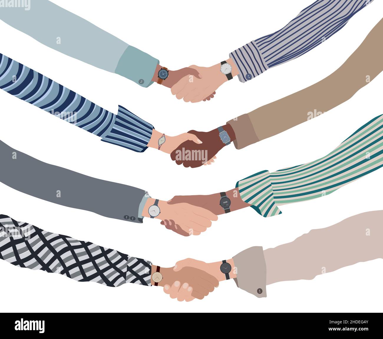 Nahaufnahme von Handshake zwischen Geschäfts- oder Finanzleuten. Konzept von Partnerschaft-Kommunikation-Deal-Erfolg und Vereinbarungen zwischen Geschäftsreisenden. Team Stock Vektor