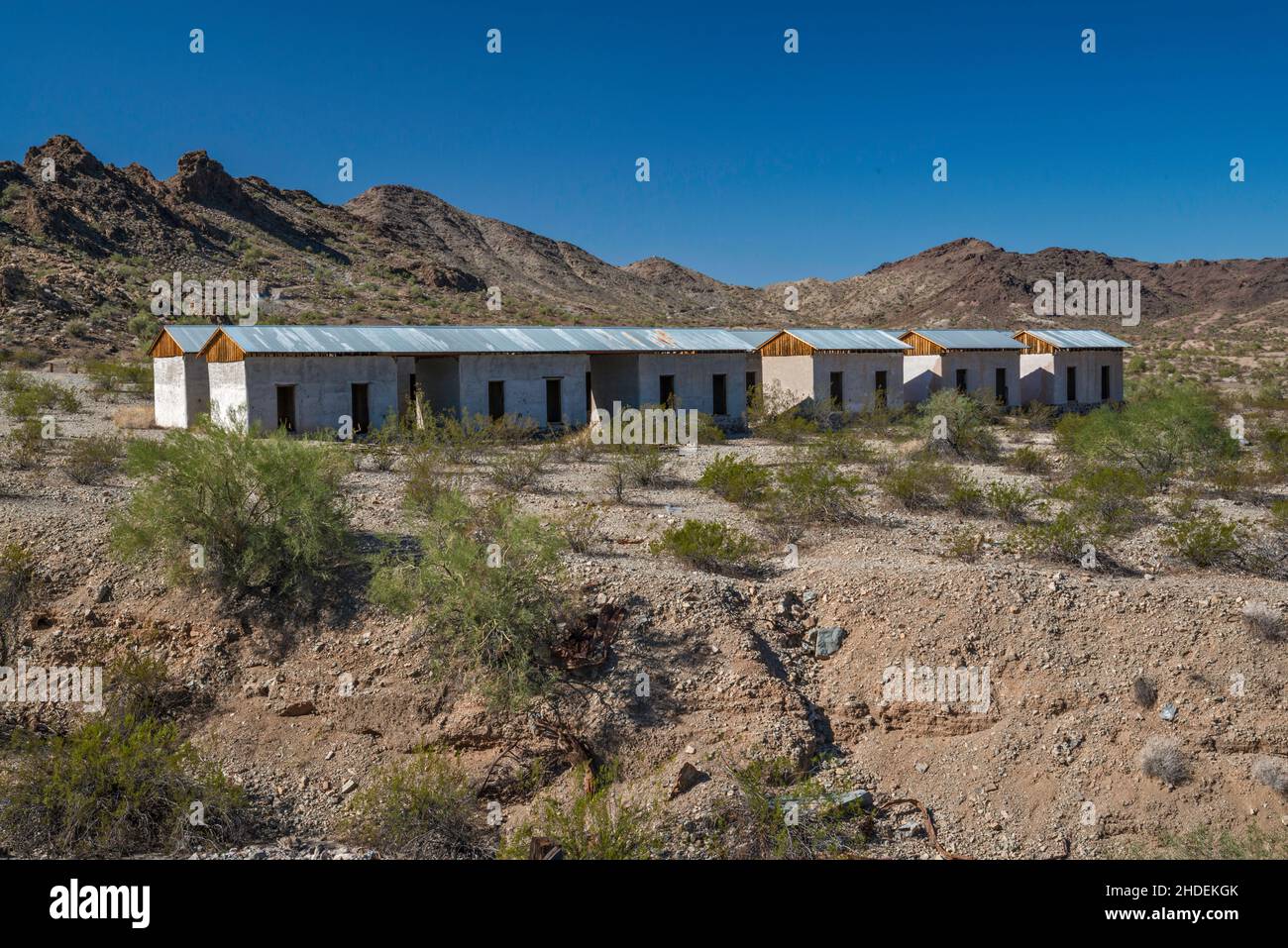 Workers Cottages, 1917, teilweise restauriert, in Swansea Copper Mining Townsite, Buckskin Mountains, Sonoran Desert, Arizona, USA Stockfoto