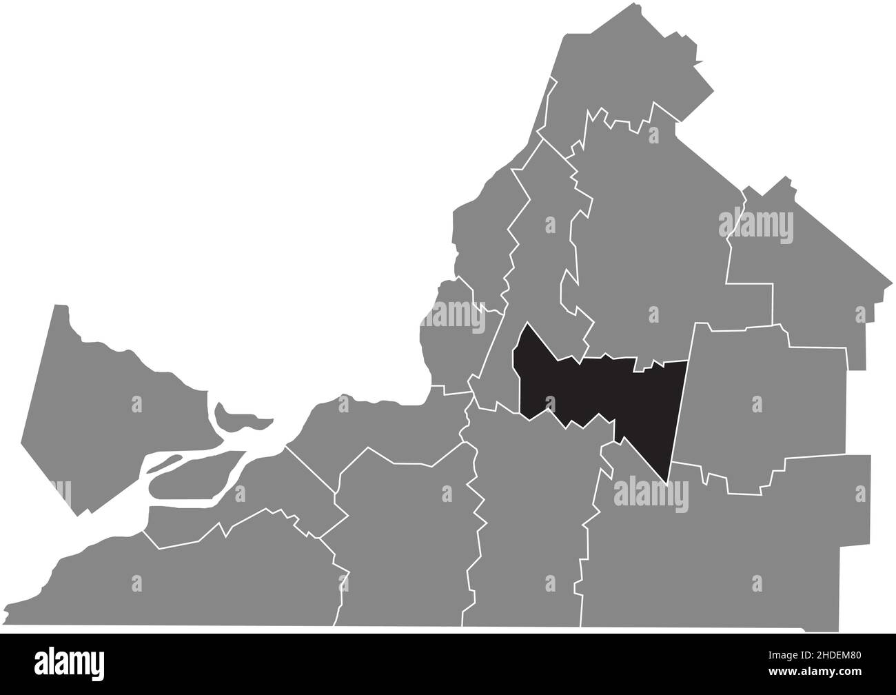 Schwarz flache leere markierte Lagekarte der Regionalgemeinde ROUVILLE in grauer Verwaltungskarte von Montérégie, Quebec, Kanada Stock Vektor