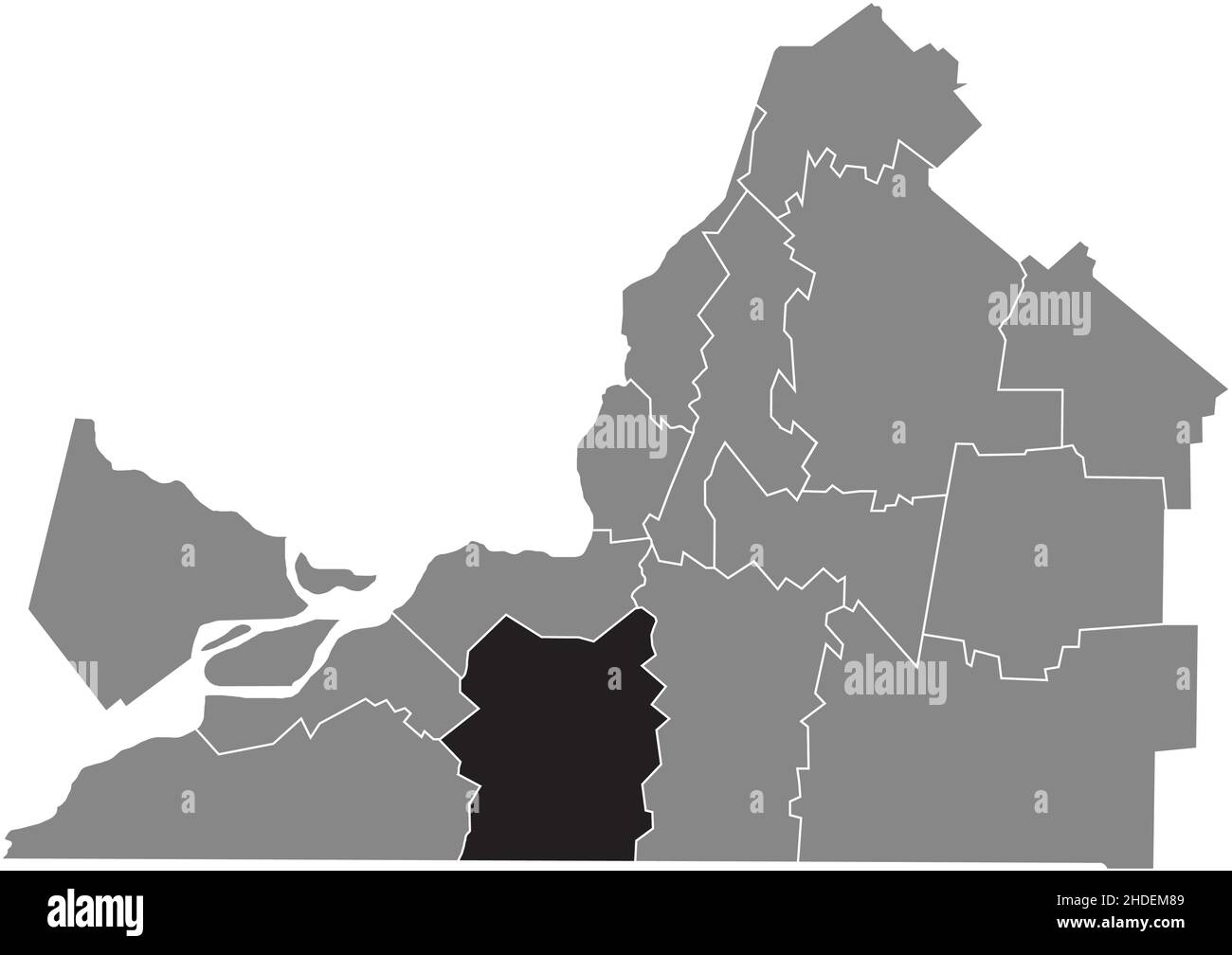 Schwarz flach leer hervorgehoben Lageplan der LES JARDINS-DE-NAPIERVILLE Regional County Municipality innen grau administrative Karte von Montérégie, Stock Vektor