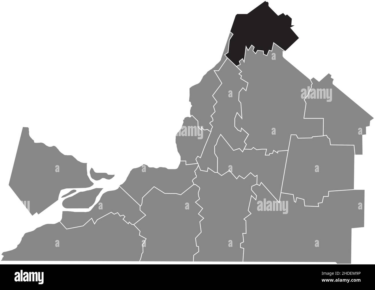 Schwarz flach leer markiert Lageplan der PIERRE-DE SAUEREL Regional County Municipality in grauer Verwaltungskarte von Montérégie, Quebec, C Stock Vektor