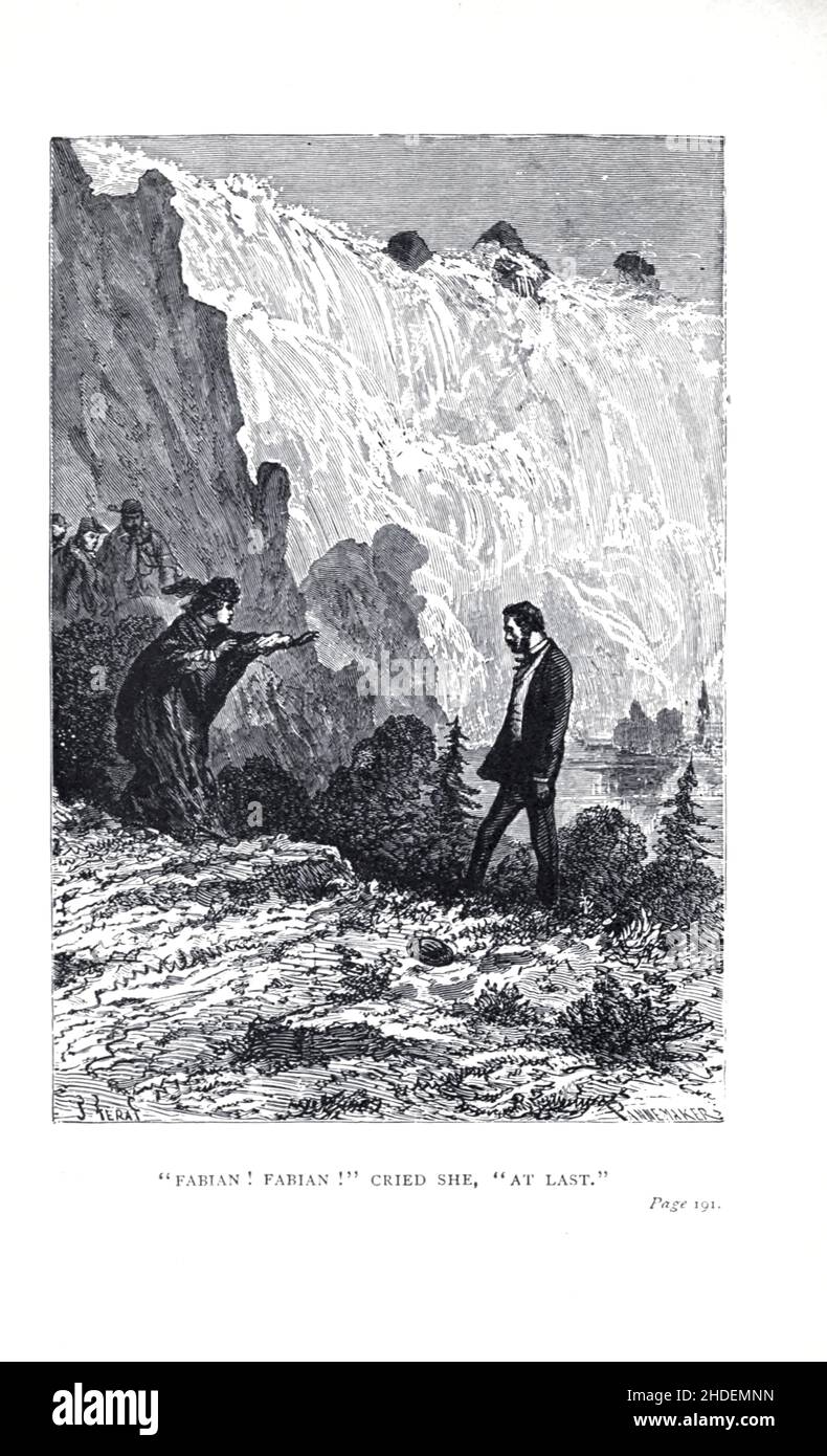 Fabian! Fabian! Cried She, endlich illustriert von Jules Ferat aus Einer schwimmenden Stadt, oder manchmal übersetzt The Floating City, (französisch: Une ville flottante) ist ein Abenteuerroman des französischen Schriftstellers Jules Verne, der erstmals 1871 in Frankreich veröffentlicht wurde. Zum Zeitpunkt seiner Veröffentlichung genoss der Roman eine ähnliche Popularität wie in den achtzig Tagen auf der ganzen Welt. Die erste britische und US-amerikanische Ausgabe des Romans erschien 1874. Jules Férat lieferte die Originalillustrationen für den Roman. Es erzählt von einer Frau, die an Bord des Schiffes Great Eastern mit ihrem missbräuchlichen Ehemann feststellt, dass der Mann, den sie liebt, ein ist Stockfoto