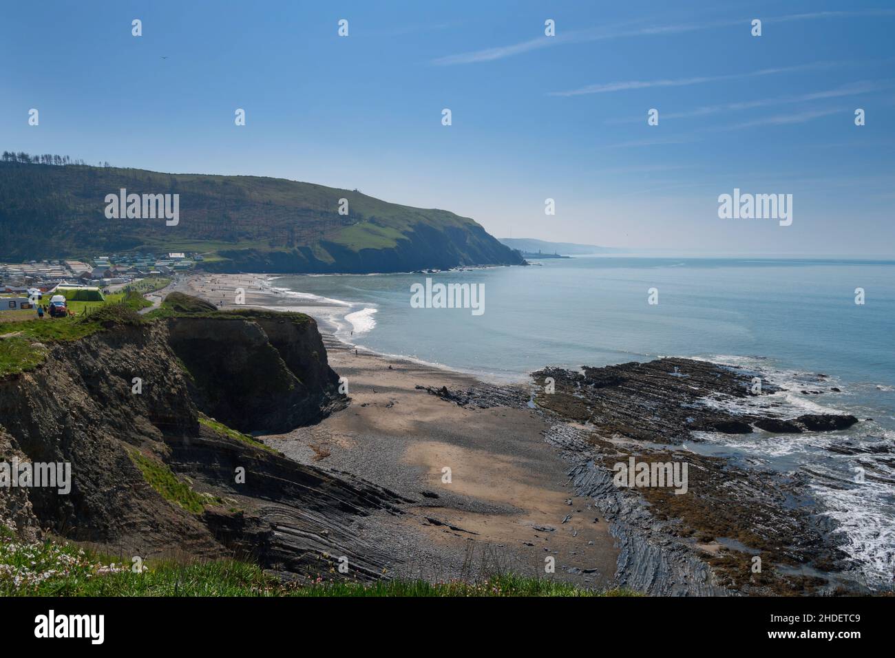Blick vom Aberystwyth-Lifs auf das Meer Stockfoto