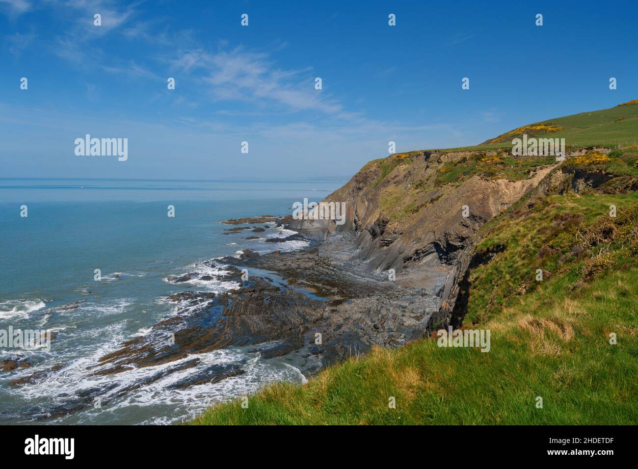 Blick vom Aberystwyth-Lifs auf das Meer Stockfoto
