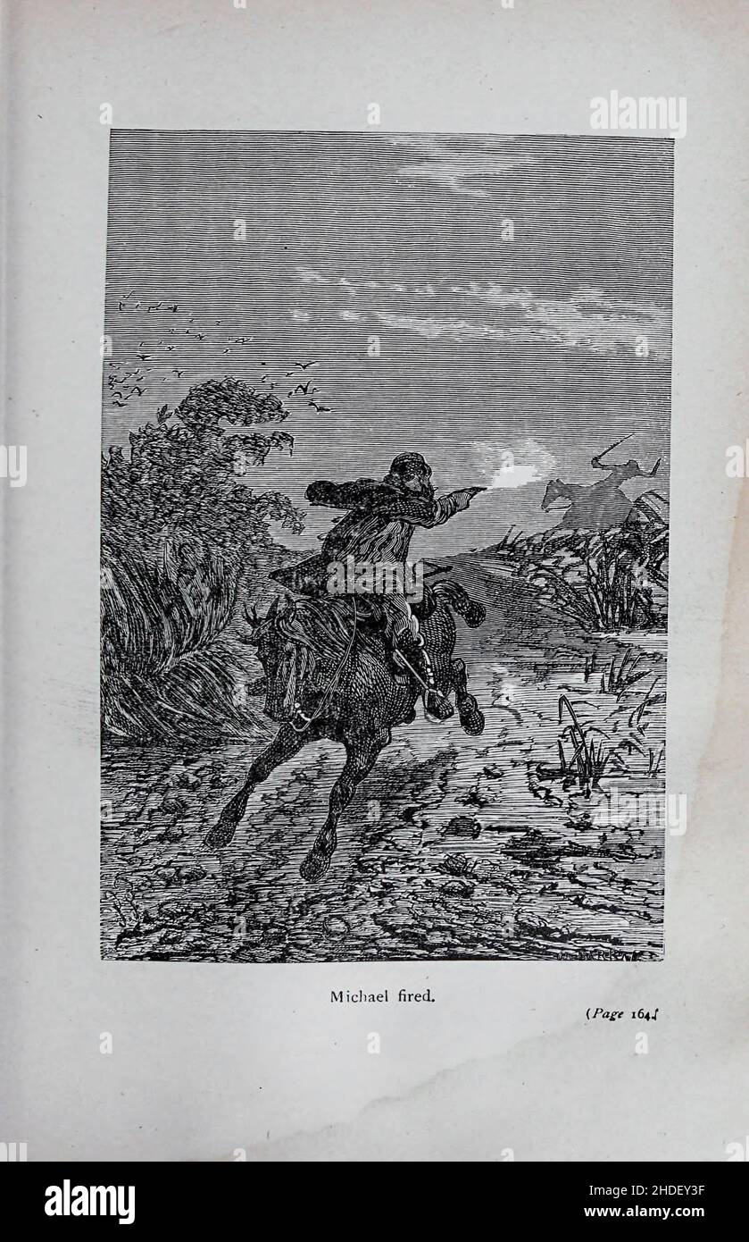 Michael Fired gezeichnet von Jules Férat. Aus dem Buch Michael Strogoff: Der Kurier des Zaren (französisch: Michel Strogoff) ist ein Roman, der von Jules Verne 1876 geschrieben wurde. Kritiker, darunter Leonard S. Davidow, betrachten es als eines der besten Bücher von Verne. Im Gegensatz zu einigen anderen Romanen von Verne handelt es sich nicht um Science Fiction, sondern um ein wissenschaftliches Phänomen (Leidenfrost-Effekt). Das Buch wurde später von Verne selbst und Adolphe d'Ennery einem Theaterstück angepasst. Die Bühnenmusik zum Stück wurde 1880 von Alexandre Artus und 1893 von Franz von Suppé geschrieben. Das Buch wurde mehrmals für Filme adaptiert, te Stockfoto