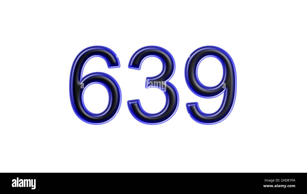 Blauer 639 Zahl 3D Effekt weißer Hintergrund Stockfoto