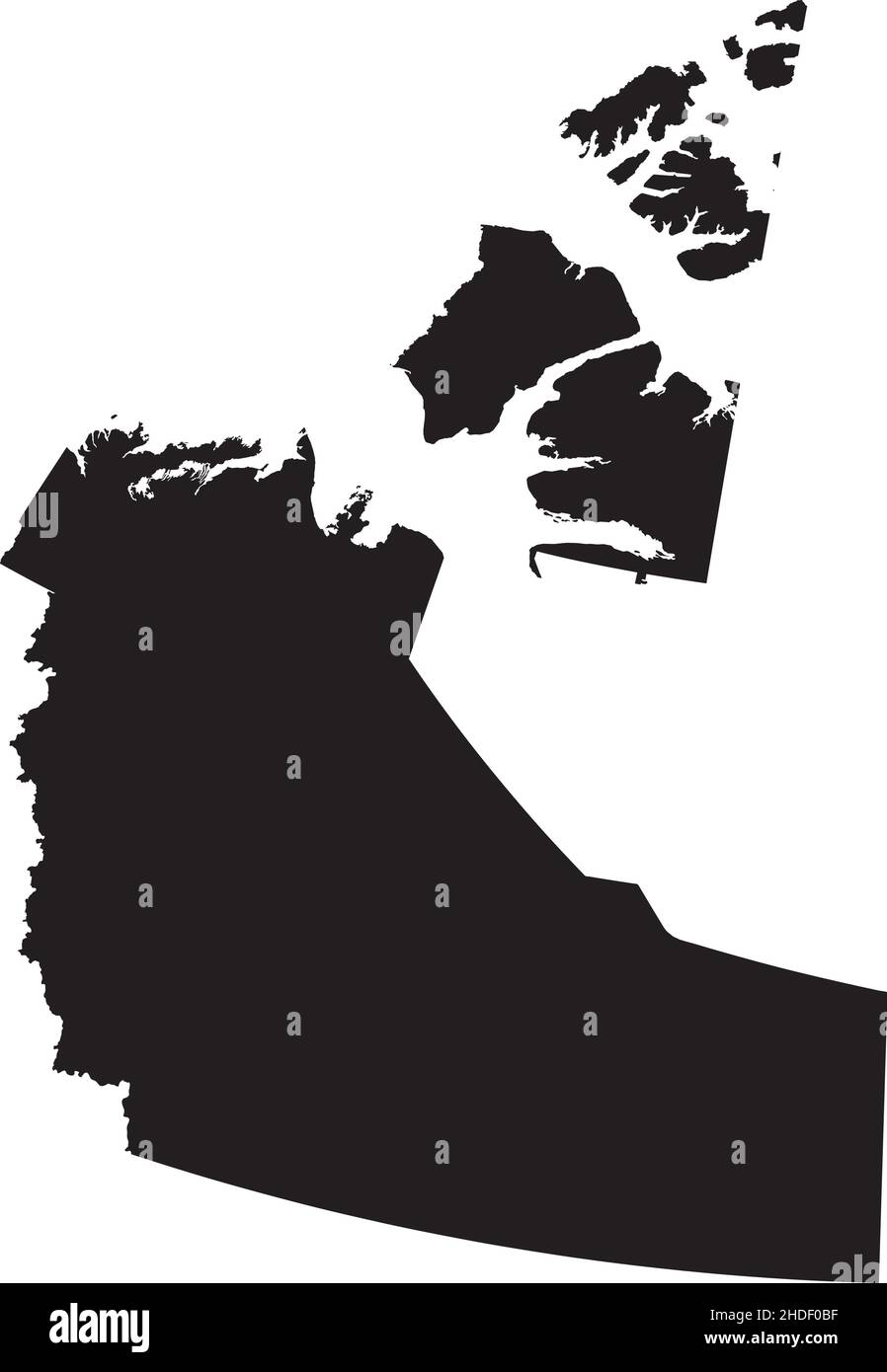 Schwarze flache leere Vektor-Verwaltungskarte des kanadischen Territoriums der NORDWESTLICHEN TERRITORIEN, KANADA Stock Vektor